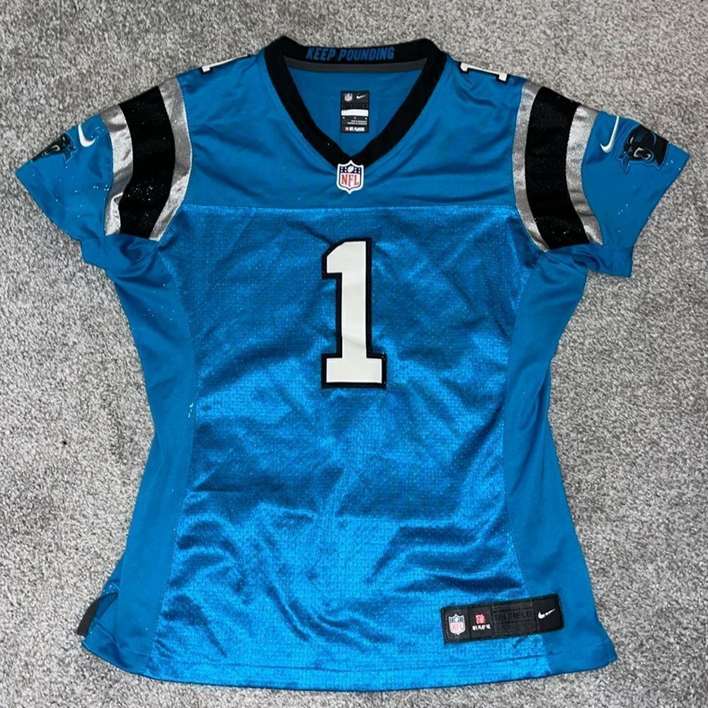 Nike Carolina Panthers SEWN Jersey Womens Tapered fitโ #1 Blue On Field sz M